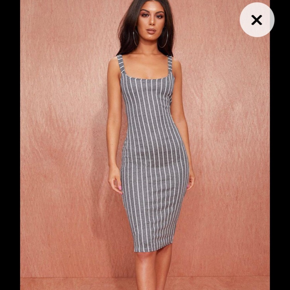 Grey Striped Midi Dress